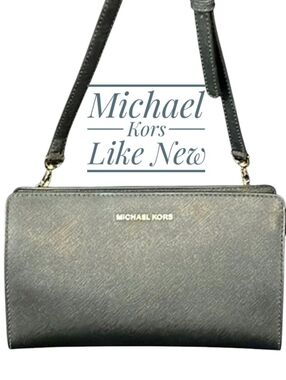 Michael Kors Jet Set Travel Shoulder Bag Clutch Metallic Gray